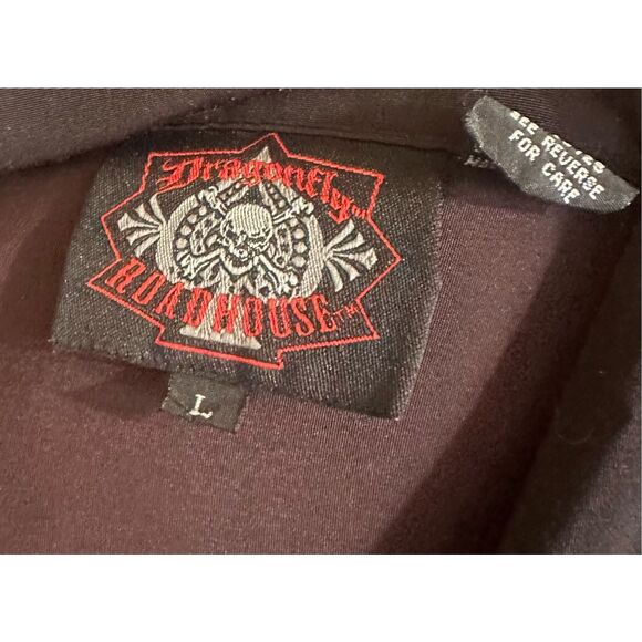 Dragonfly Roadhouse Men’s L Motorcycle Biker Bowler Button up Y2K Flames - Picture 8 of 8